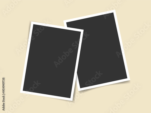 Realistic vector photo frames collage with shadows. Two vertical overlapping blank photos. Isolated vector mockup. Great for album, scrapbook, gallery design, image template