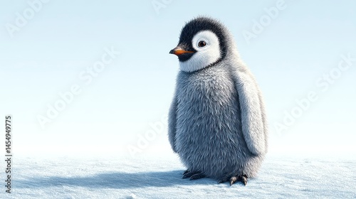 A fluffy young bird standing on a snowy landscape perfect for themes of wildlife winter and photo