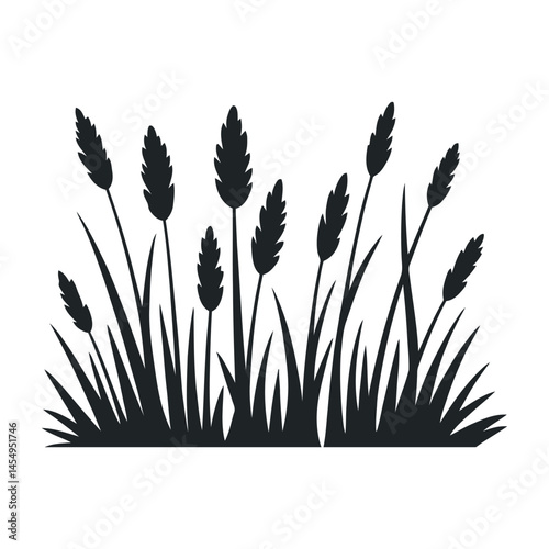 Silhouette of Grass and Wheat Stalks Nature Illustration
