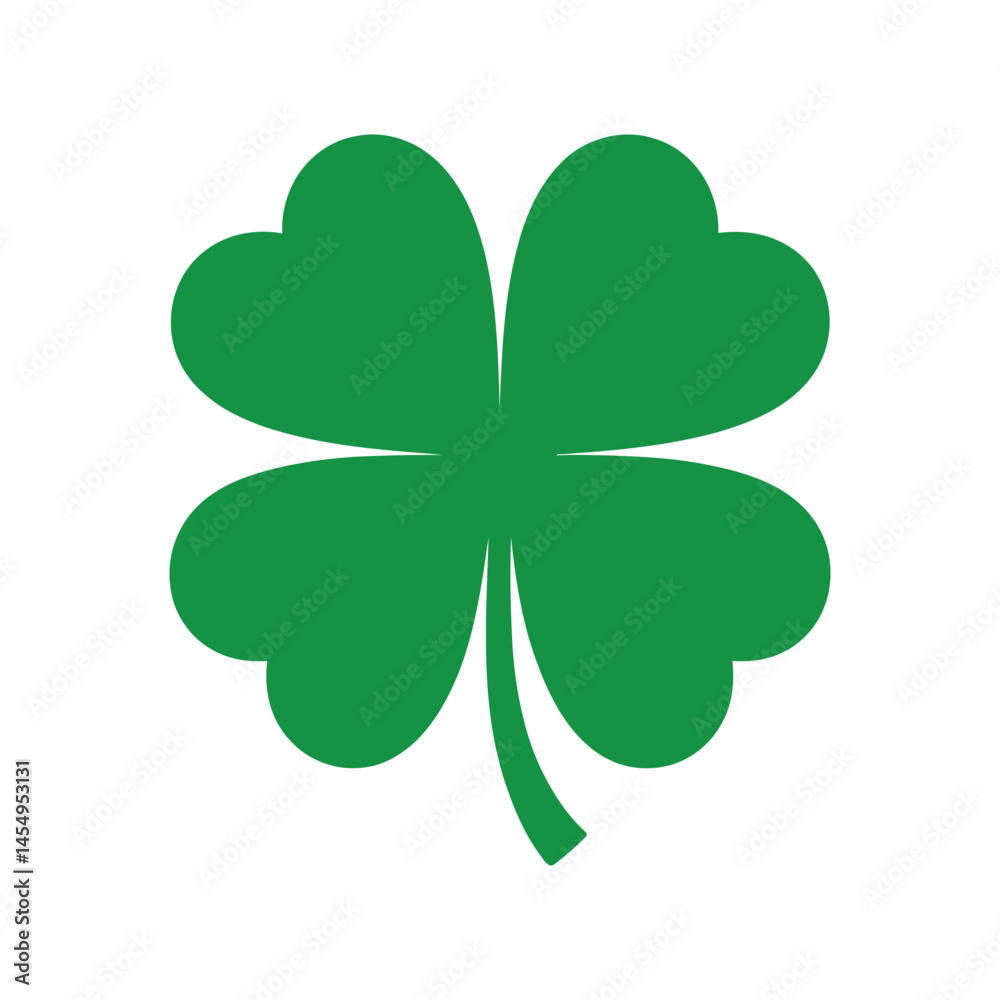Simple Green Four Leaf Clover Icon Isolated on White Background Simple Green Four Leaf Clover Icon Isolated on White Background