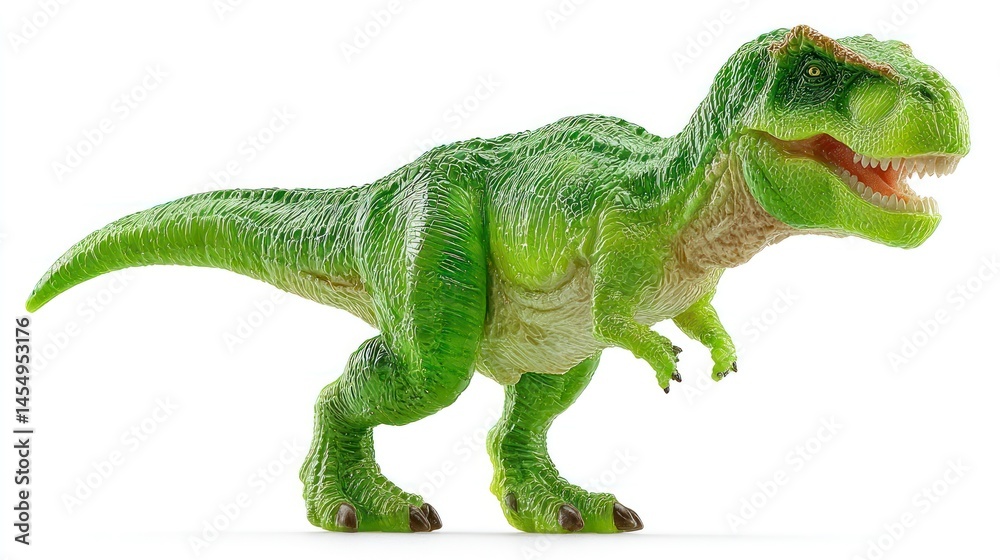 Naklejka premium A vibrant green prehistoric creature with sharp teeth and textured skin ideal for educational