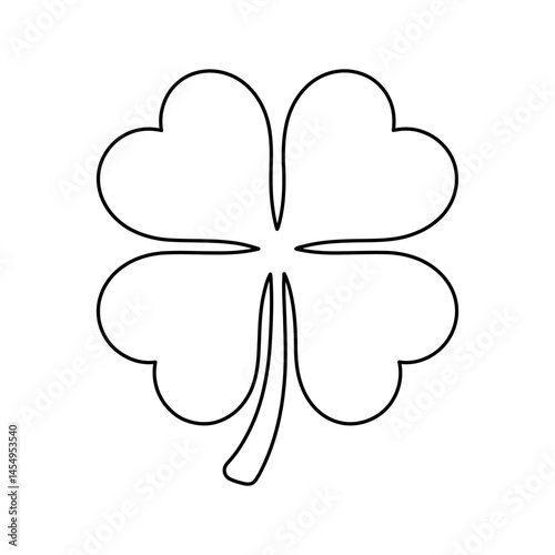 Simple Line Drawing of a Four Leaf Clover Isolated on White Background