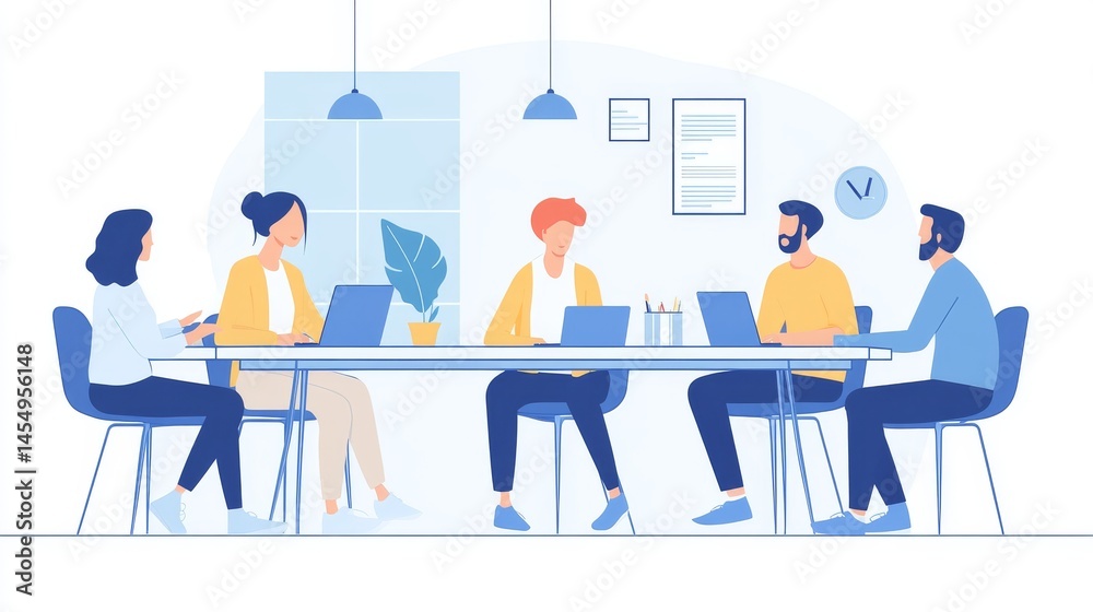 Business people are meeting to discuss work. A team of entrepreneurs collaborates in a conference room at the office.
Business people are meeting to discuss work. A team of entrepreneurs collaborates in a conference room at the office.