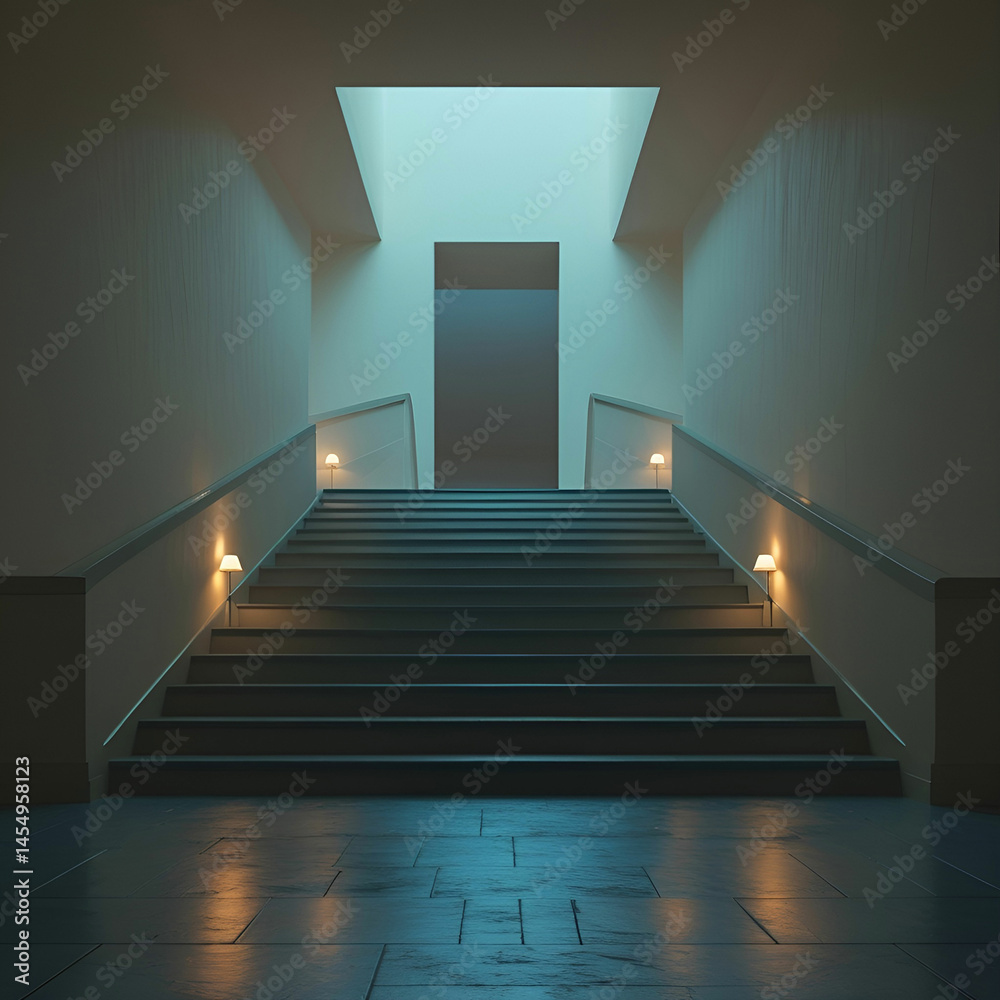 Fototapeta premium Empty Staircase Leading Upward in a Quiet