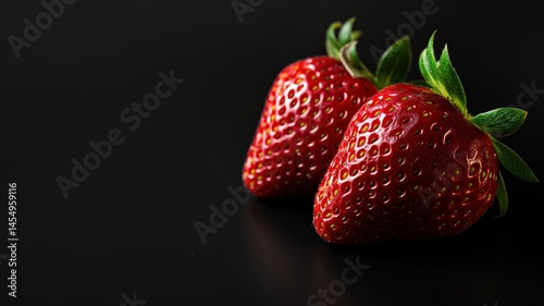 Wallpaper Mural Two strawberries on black surface with soft studio light. Fresh organic food concept. Torontodigital.ca
