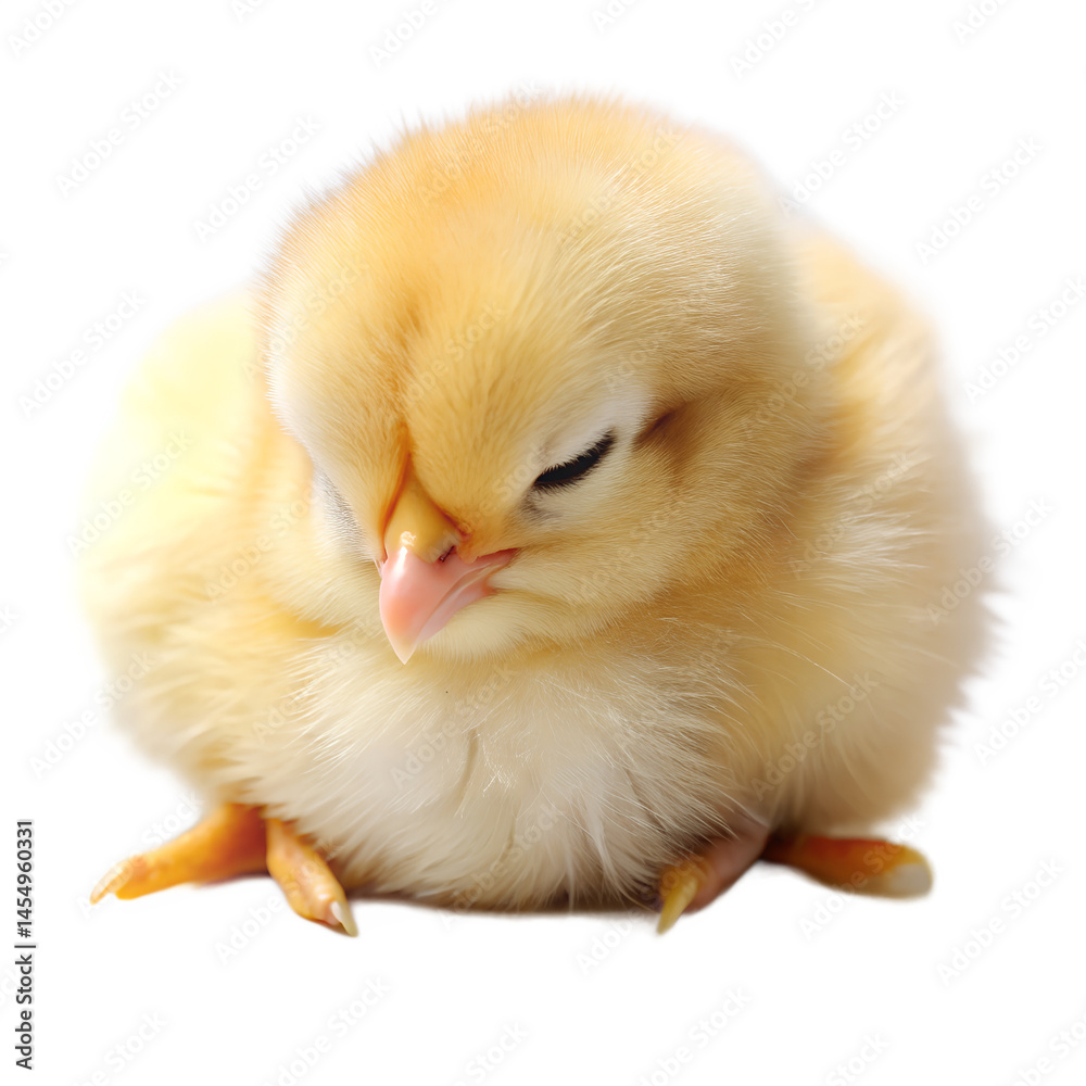Obraz premium Sleeping Baby Chick on White Backdrop