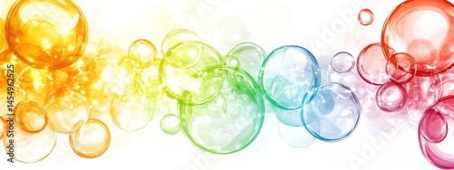 The image is an abstract background with a flat design style, incorporating colorful geometric shapes and bubbles, and a white central space for adding text