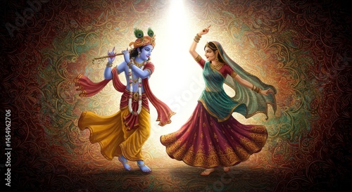 Divine dance: Krishna's melody and Radha's graceful movements in art