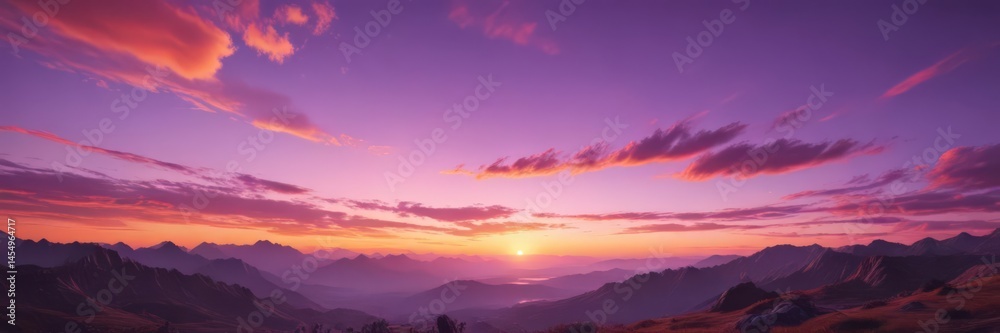 Obraz premium Stunning sunset panorama; vibrant orange, pink, purple blend Breathtaking view , horizon, warm