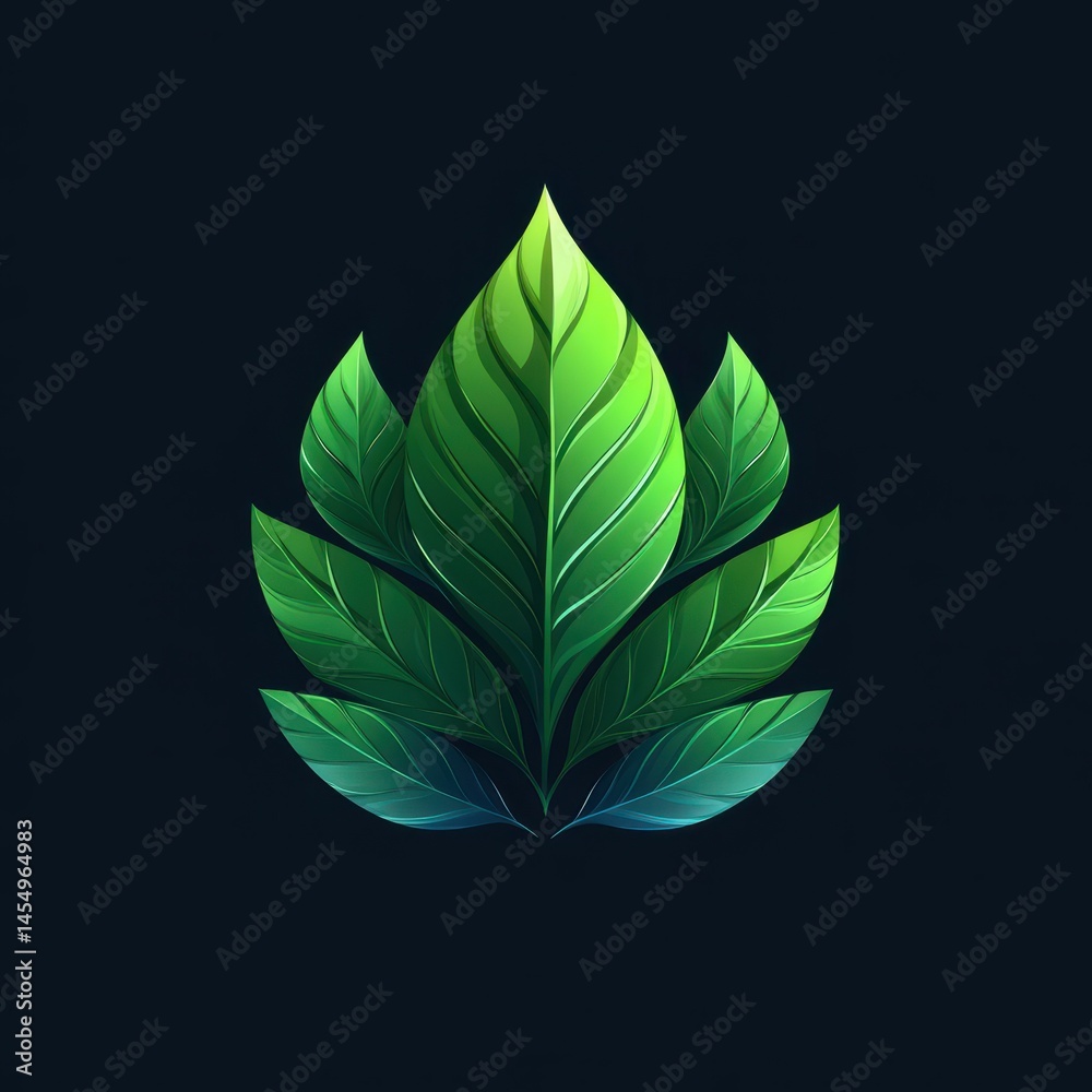 Naklejka premium Vibrant green leaves arranged in a symmetrical pattern against a dark background showcasing nature's beauty and details