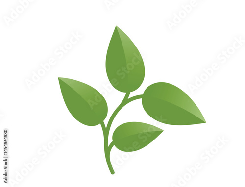 Green curved plant with four leaves illustration. Nature, spring and planting design element. Isolated vector illustration