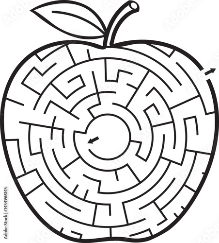 Apple Shaped Maze Puzzle Fun Educational Activity for Kids