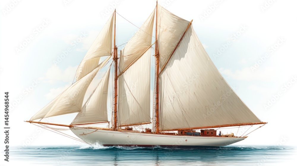 Obraz premium Elegant Sailing Ship on Calm Waters Vintage Maritime Adventure Classic Yacht with Full Sails