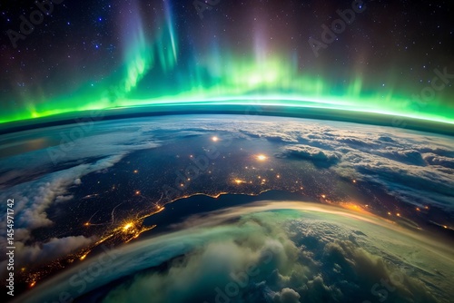Spectacular Aurora Borealis Display Over Earth at Night