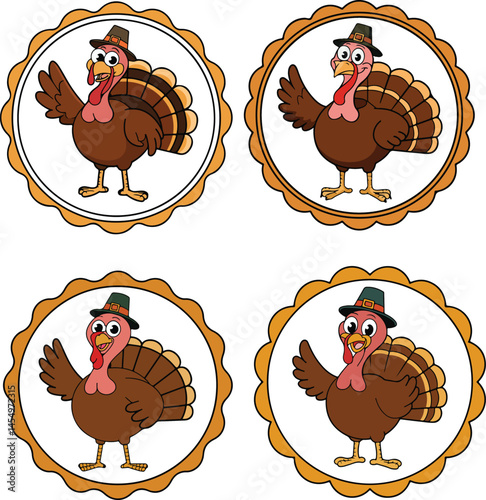 Cartoon Turkey in Pilgrim Hat Thanksgiving Vector