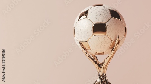 A 3D golden trophy with a soccer ball design