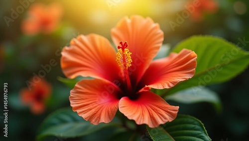 Vibrant Orange Hibiscus Flower in Sunlight A Close-Up Macro Photograph