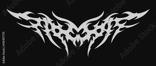 Neo tribal with horn tattoo design Y2k style , neo tribal wing tattoo art