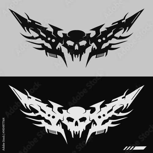 Techno skull wing cyberpunk tribal tattoo design ,cyborg wing tattoo