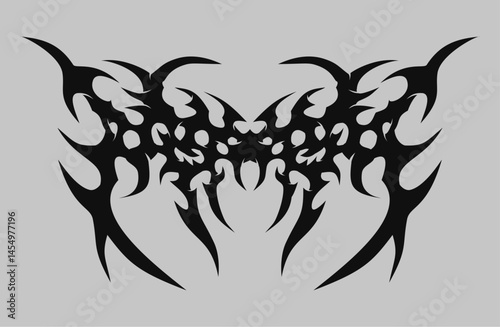 Neo tribal wing tattoo design y2k style , neo tribal for streetwear pattern
