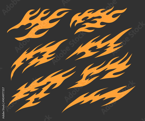 Lighting fire livery design element set, set of flames fire tattoo editable