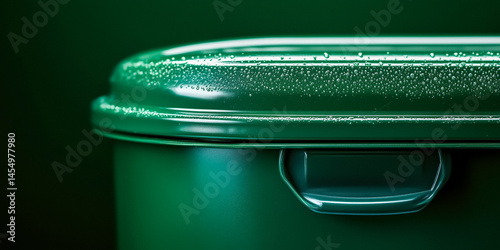 Obraz na płótnie Close-up of a wet green recycling bin with handle and condensation w salonie