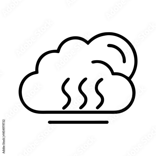 black line icon of steam cloud with rising heat lines, minimalist outline symbol for sauna vapor, hot air or wellness steam therapy