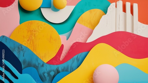 Colorful abstract mural design with bold shapes and playful style