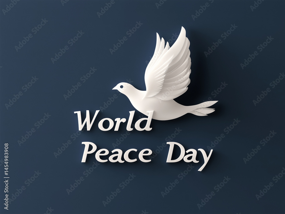 White dove flying for world peace day celebration