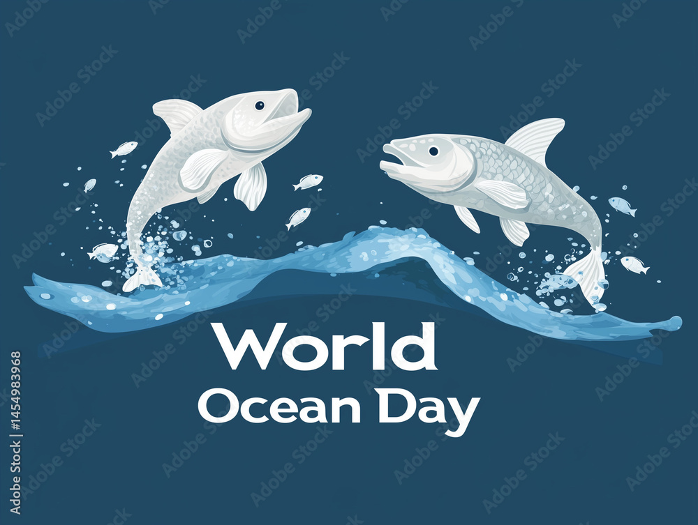 Two fishes jumping out of the water for world ocean day