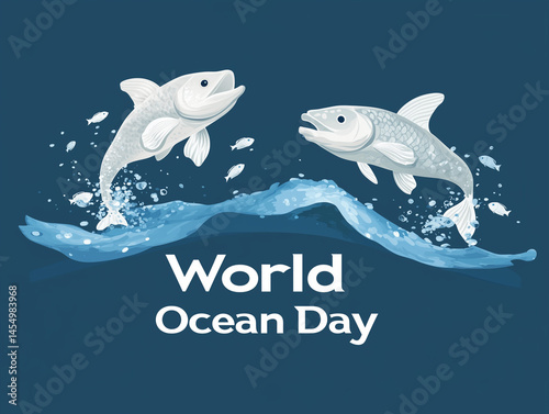 Two fishes jumping out of the water for world ocean day