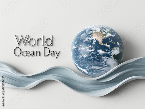 Obraz na płótnie Planet earth floating on a stylized ocean wave for world ocean day w salonie