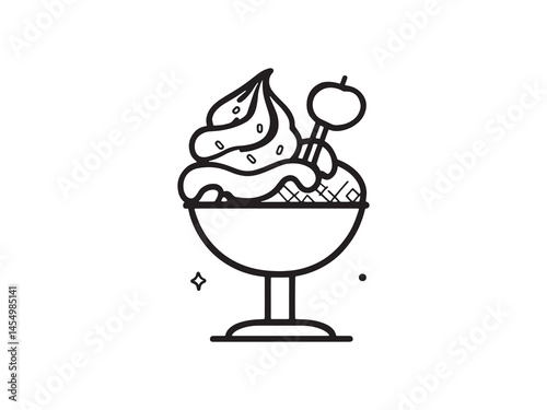 Simple Ice Cream Sundae Black And White Vector Drawing