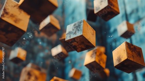Wallpaper Mural Abstract floating golden cubes in surreal digital 3D space concept Torontodigital.ca