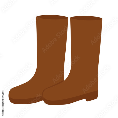Cartoon flat tall brown boots. Classic autumn footwear for walking during rainy and windy weather.
