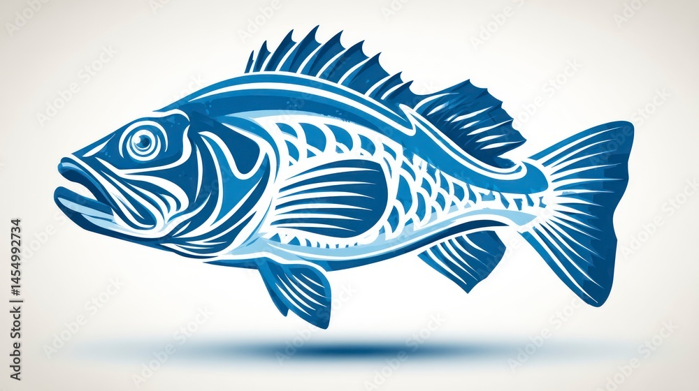 Fototapeta premium Stylized Blue Fish Illustration with Intricate Patterns and Vibrant Design for Nature Wildlife