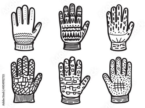Simple Line Art Illustration of Work Gloves for Industrial Use
