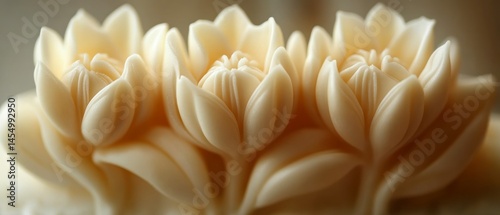 Carved lotus flowers display intricate details in ivory sculpture, exhibiting delicate craftsmanship and elegant artistry.