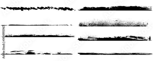 Black Grunge Brush Stroke Elements and Scribble Lines for Art Projects Isolated on a Transparent or White Background