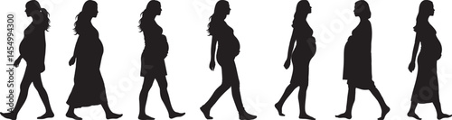 Pregnant Woman Silhouettes Walking Stages Pregnancy Journey Motherhood