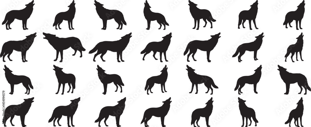 Fototapeta premium Majestic Wolf Silhouettes Collection Pack Design Graphics