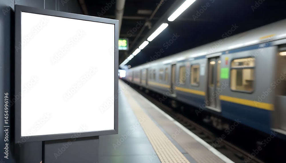blank white billboard on a train platform with a blurred train in the background created with generative ai blank white billboard on a train platform with a blurred train in the background created with generative ai