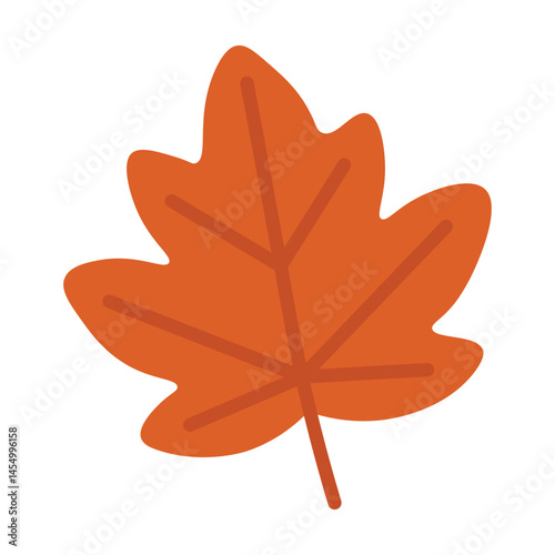 Bright orange cartoon maple leaf. Simple flat doodle in autumn seasonal style, isolated on white.