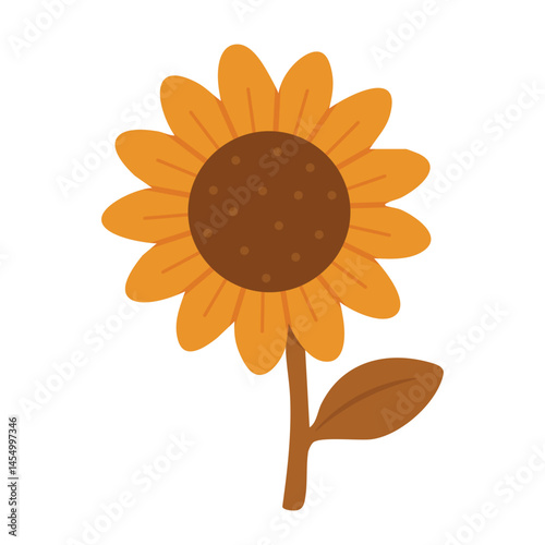 Cheerful yellow sunflower in cartoon doodle style. Bright summer or autumn floral clipart.