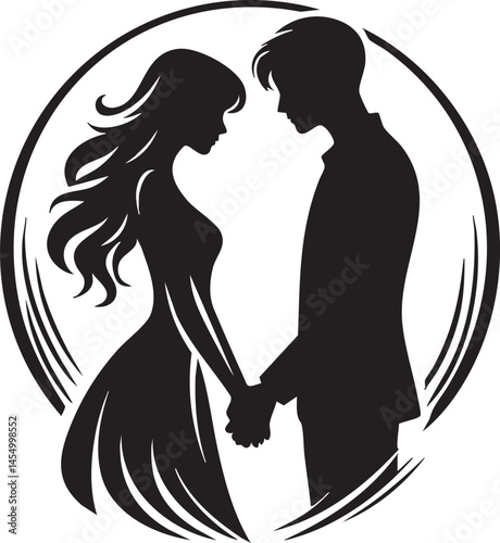 Logo of Romantic Couple Silhouette Wedding Icon For Love