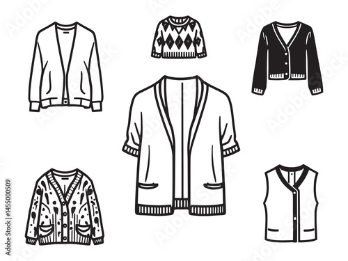 Simple Line Drawing of a Stylish Crop Cardigan