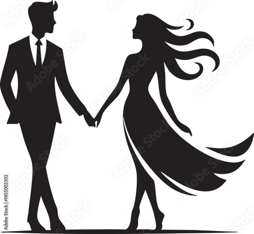 Logo of Couple Silhouette Walking Hand in Hand together