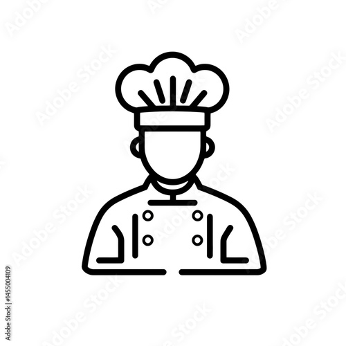 Minimalist line icon of a chef highlighting culinary skills with a modern tech-inspired design