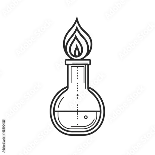 Minimalist Bunsen burner design showcasing a flame and lab equipment in a tech-inspired style