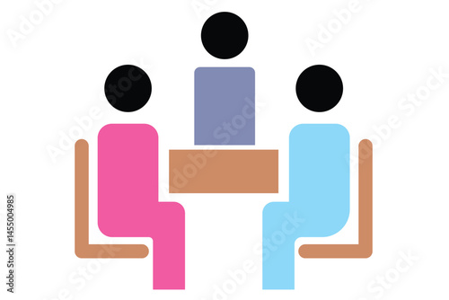 Three people sitting on meeting room icon set. Meeting room, discussion, business conference, support group icon. 